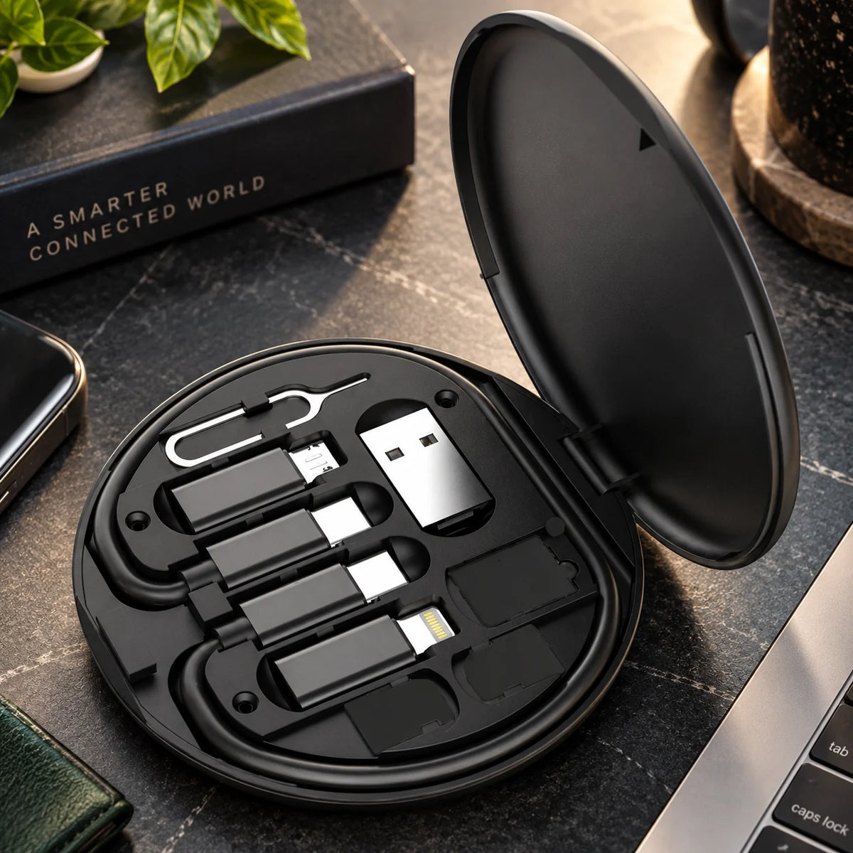 Charging Cable Kit Multi-Connector Compact Case SIM Storage