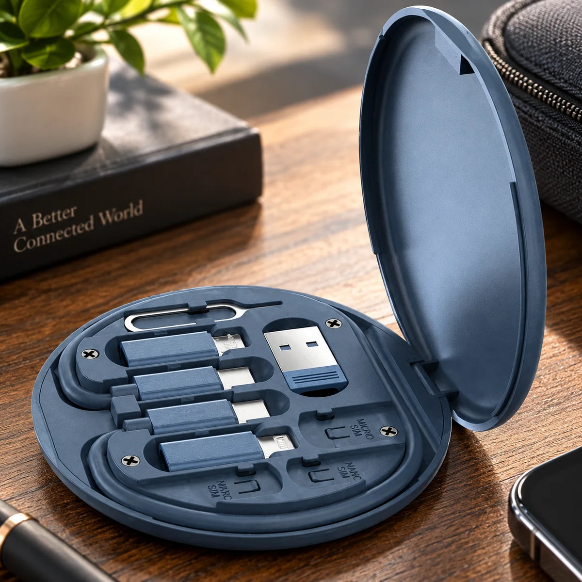 Charging Cable Kit Multi-Connector Compact Case SIM Storage