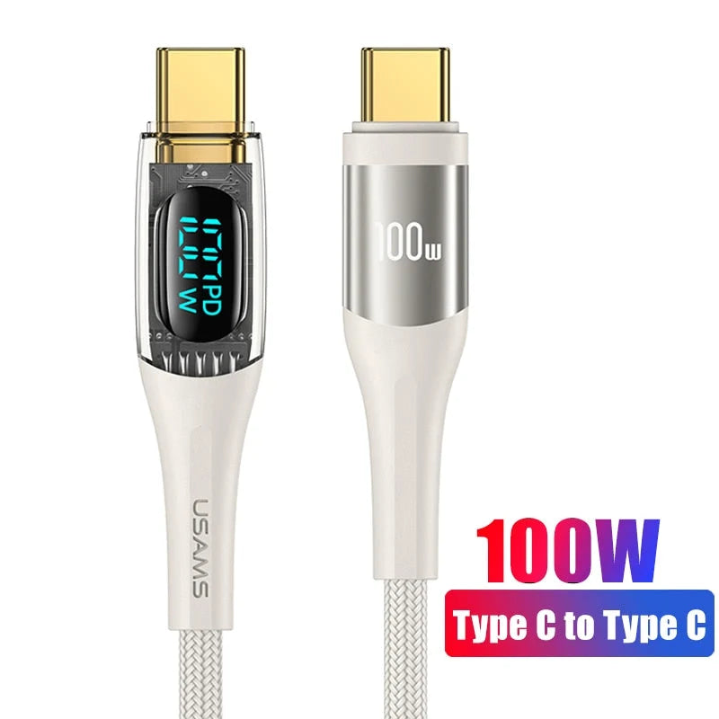 Charging Cable Type-C LED Power Display 66W or 100W