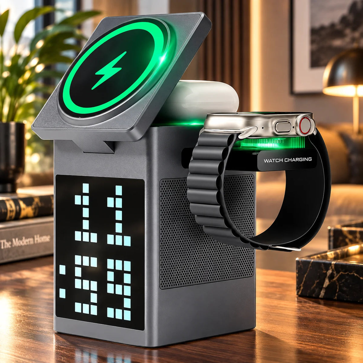 Charging Station 3-In-1 Wireless Bluetooth Speaker & LED Clock