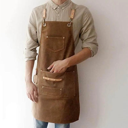 Chef Apron Front Pockets Cross-Back Straps
