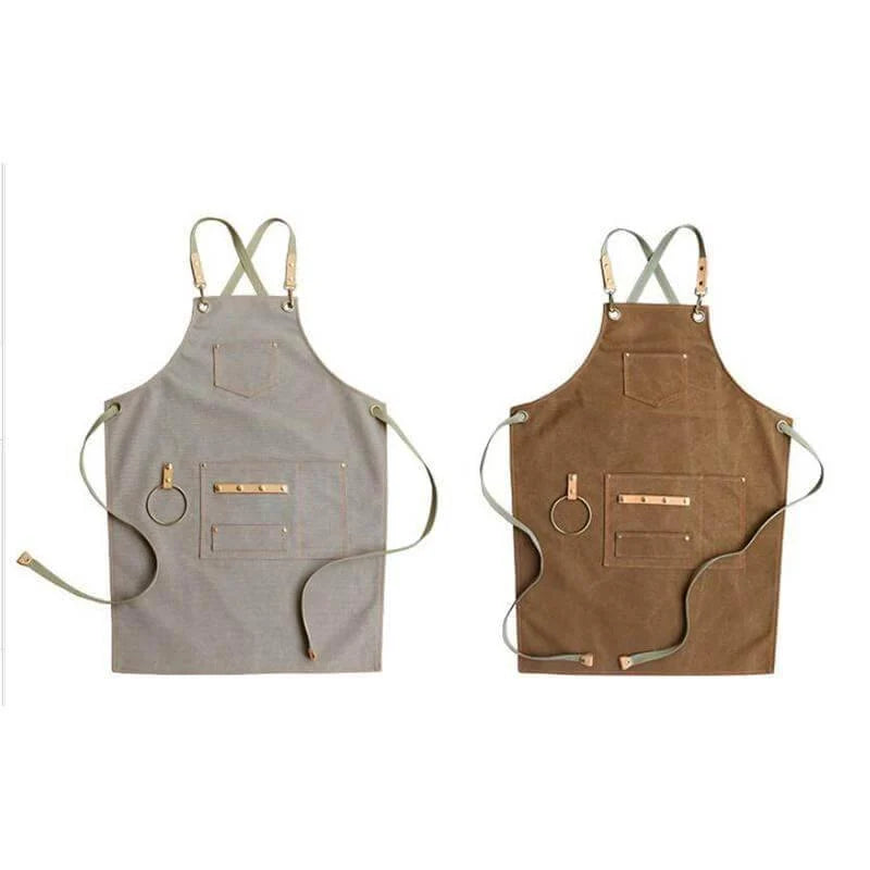 Chef Apron Front Pockets Cross-Back Straps