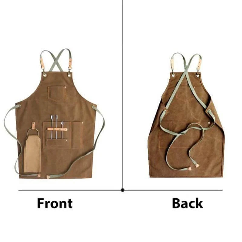 Chef Apron Front Pockets Cross-Back Straps