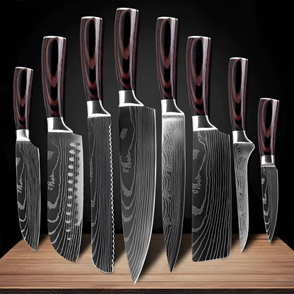 Chef Knife Set High-Carbon Damascus Steel Full Tang