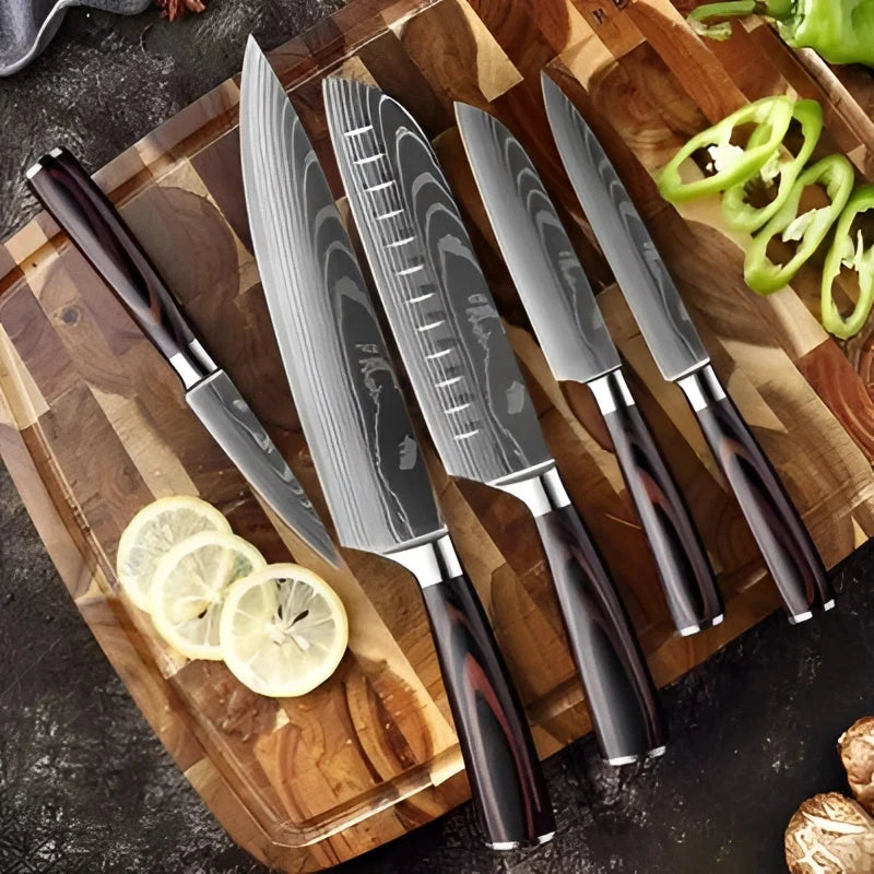 Chef Knife Set High-Carbon Damascus Steel Full Tang