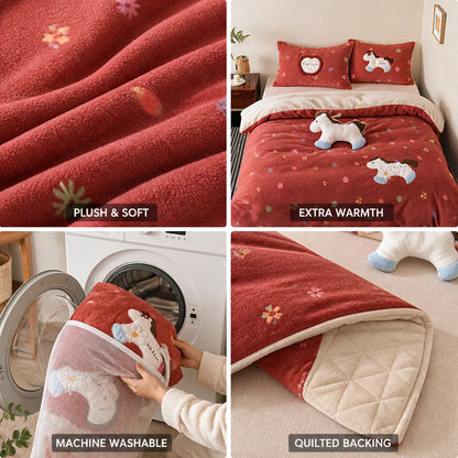 Children's Bedding Set Plush Microfiber Fleece Animal Appliques