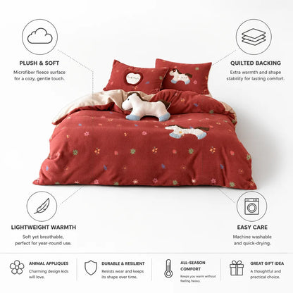 Children's Bedding Set Plush Microfiber Fleece Animal Appliques