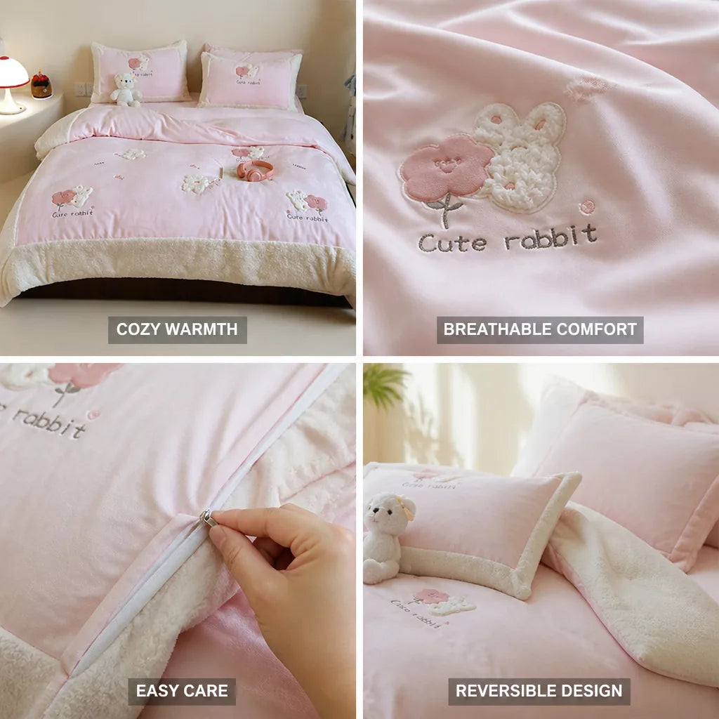 Children's Duvet Cover Set Reversible Cotton Satin Sherpa Trim