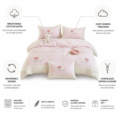 Children's Duvet Cover Set Reversible Cotton Satin Sherpa Trim