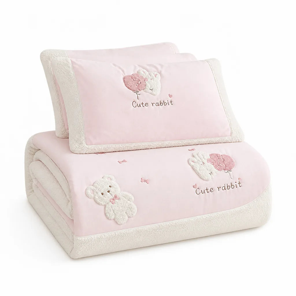 Children's Duvet Cover Set Reversible Cotton Satin Sherpa Trim