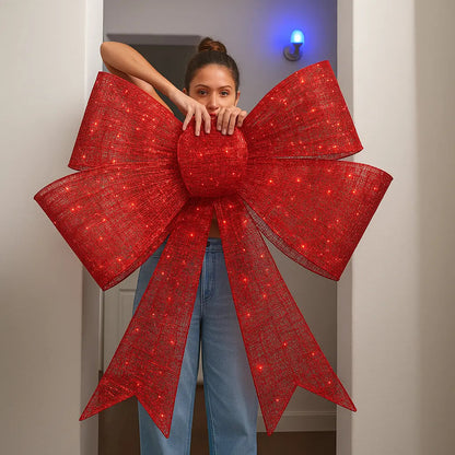 Christmas Bow Decoration Red LED Eight Modes Timer