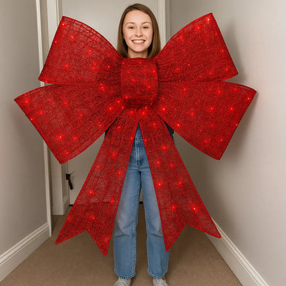 Christmas Bow Decoration Red LED Eight Modes Timer