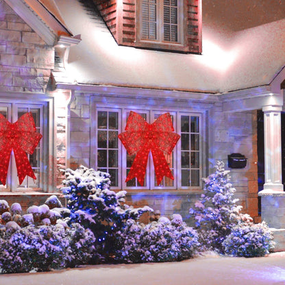 Christmas Bow Decoration Red LED Eight Modes Timer