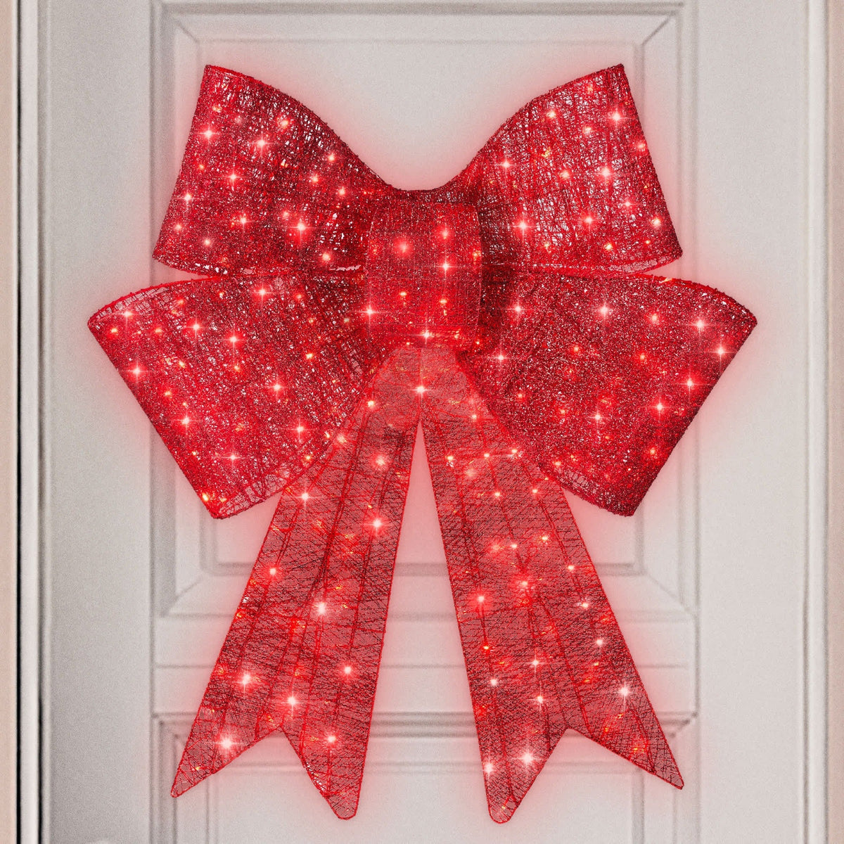 Christmas Bow Decoration Red LED Eight Modes Timer