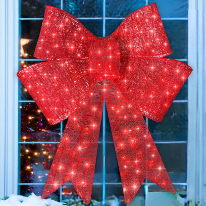 Christmas Bow Decoration Red LED Eight Modes Timer