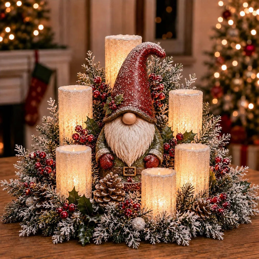 Christmas Centerpiece Flameless Candle Glow Evergreen Foliage