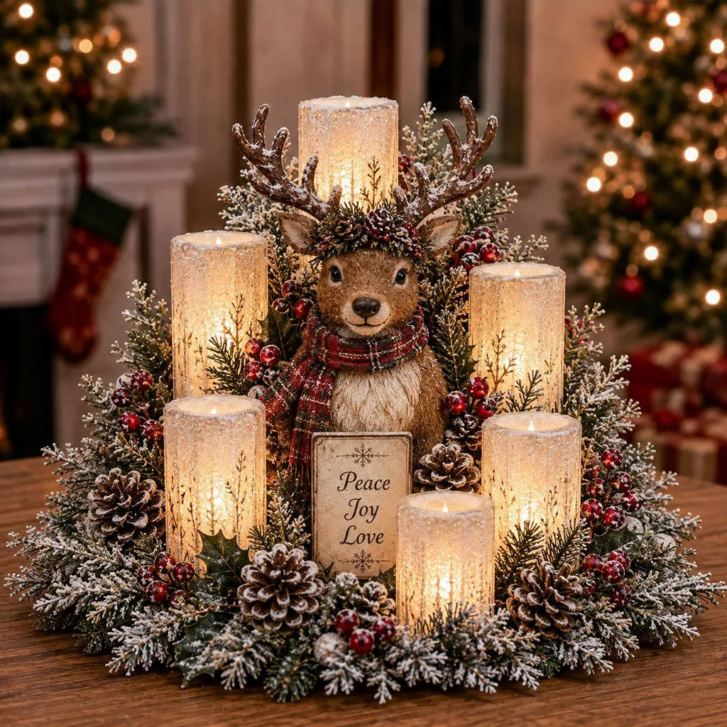 Christmas Centerpiece Flameless Candle Glow Evergreen Foliage