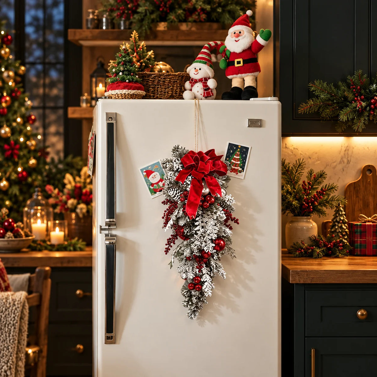Christmas Door Wreath Realistic Pre-Decorated Reusable