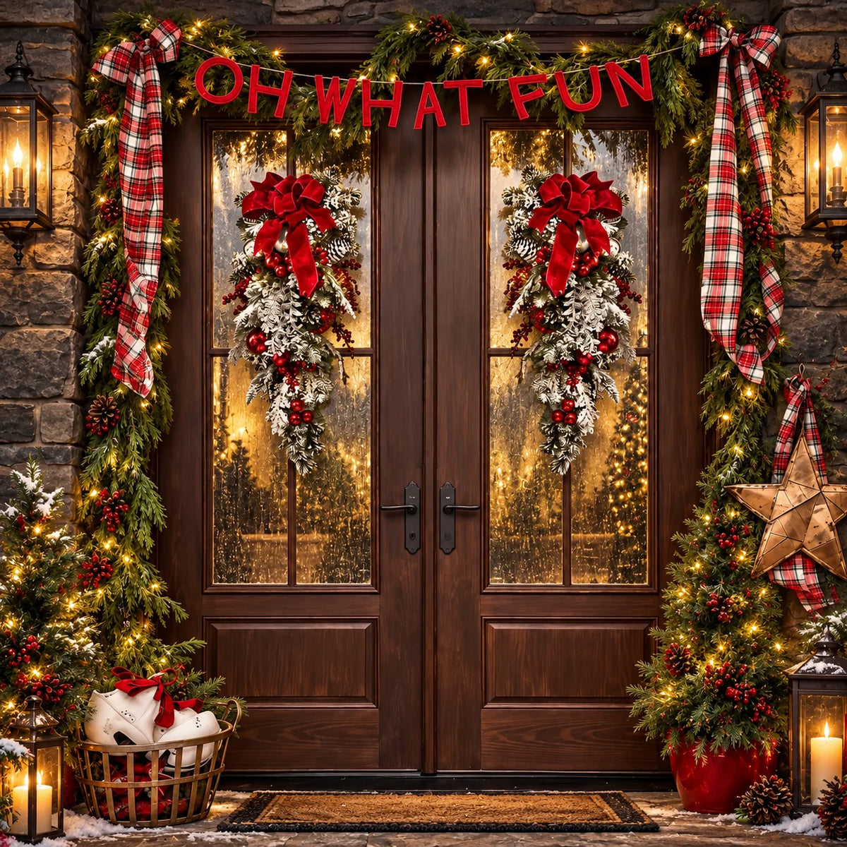 Christmas Door Wreath Realistic Pre-Decorated Reusable