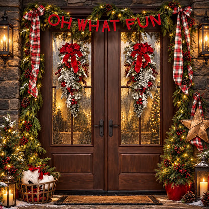 Christmas Door Wreath Realistic Pre-Decorated Reusable