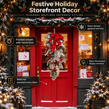 Christmas Door Wreath Realistic Pre-Decorated Reusable