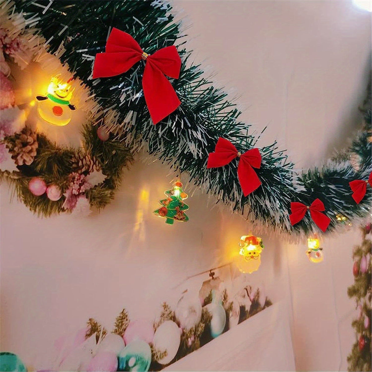 Christmas Garland Metallic Battery-Powered Warm LEDs Set of 2