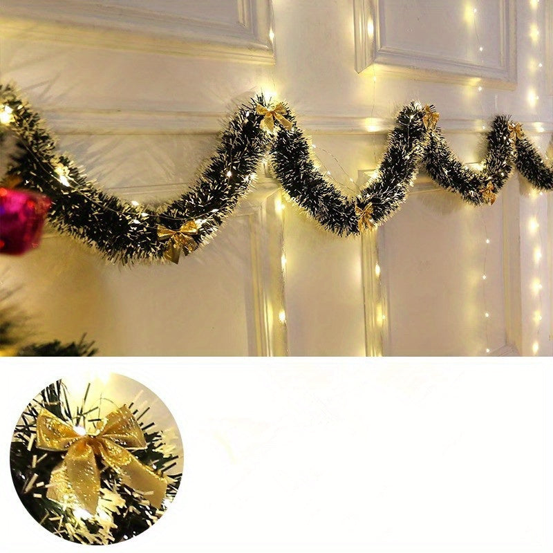 Christmas Garland Metallic Battery-Powered Warm LEDs Set of 2