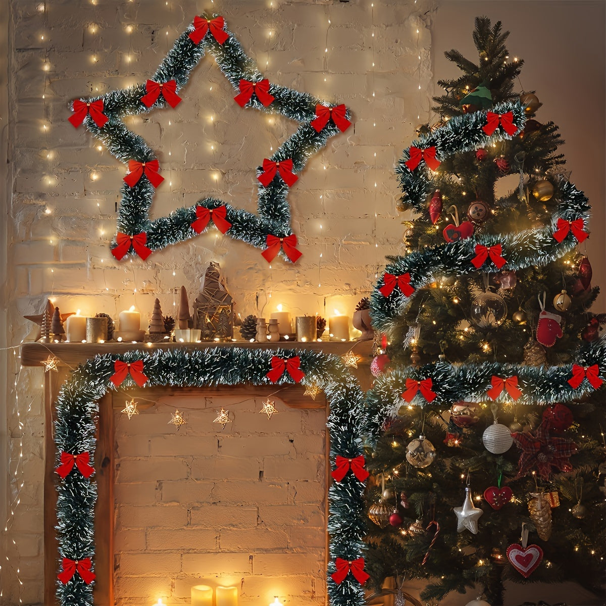 Christmas Garland Metallic Battery-Powered Warm LEDs Set of 2