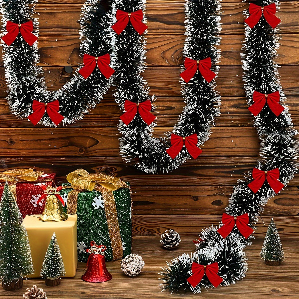 Christmas Garland Metallic Battery-Powered Warm LEDs Set of 2