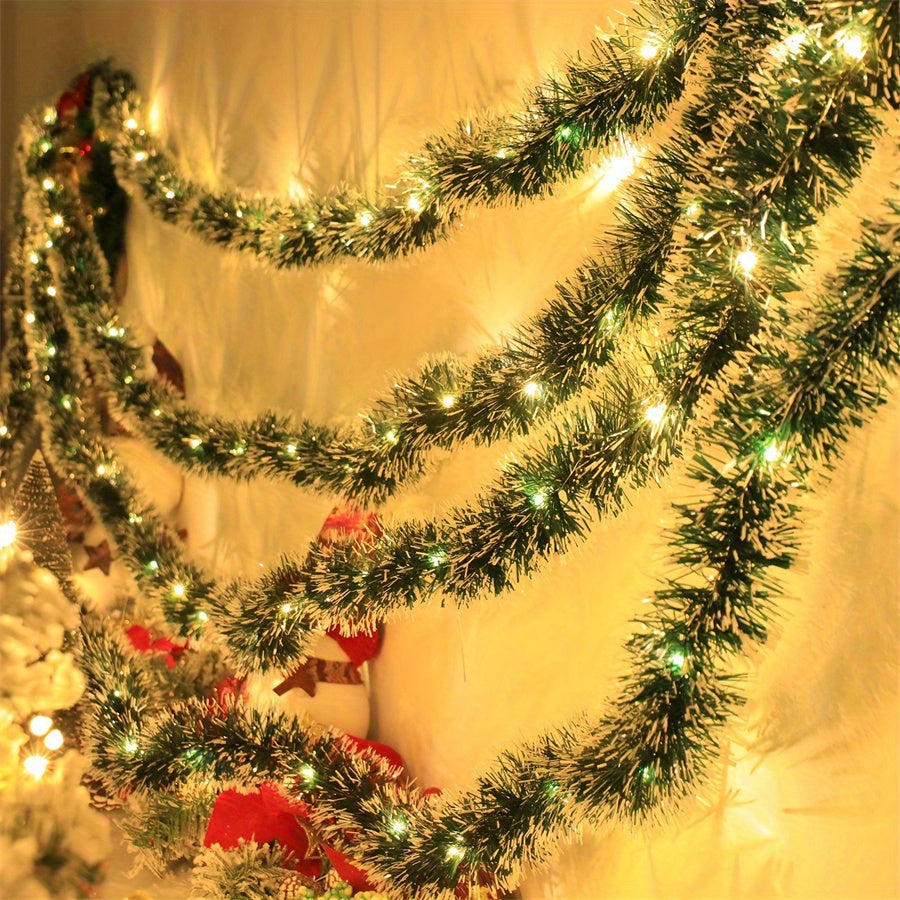 Christmas Garland Metallic Battery-Powered Warm LEDs Set of 2