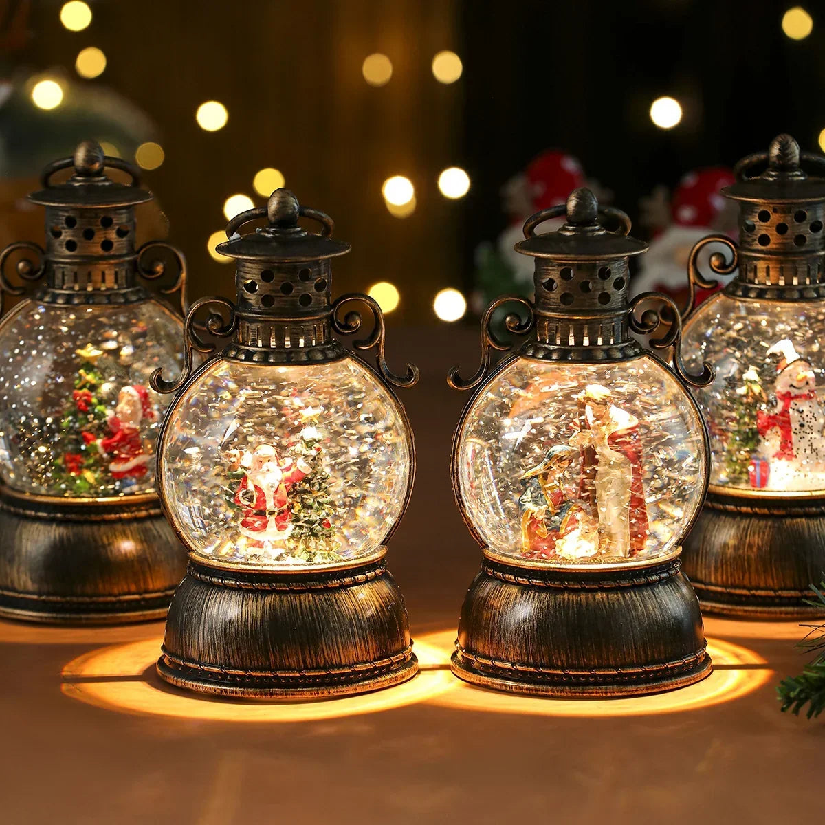 Christmas Lantern Glass Dome Warm LED Battery Operated