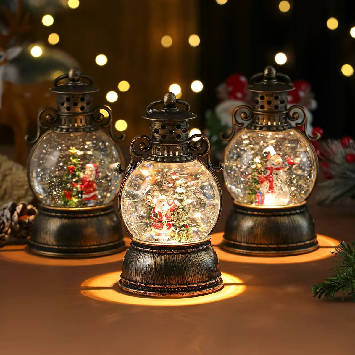 Christmas Lantern Glass Dome Warm LED Battery Operated