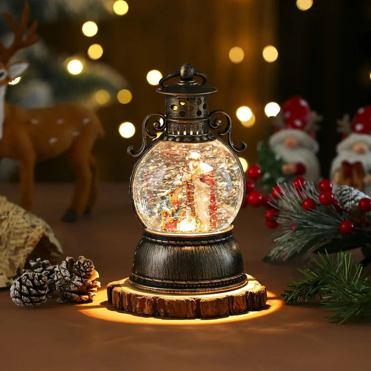 Christmas Lantern Glass Dome Warm LED Battery Operated