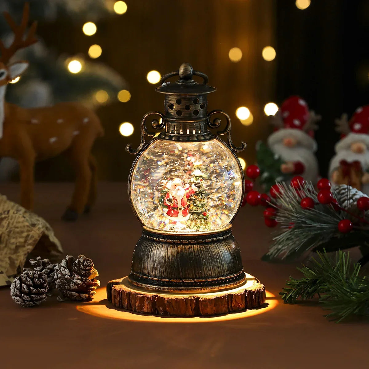 Christmas Lantern Glass Dome Warm LED Battery Operated