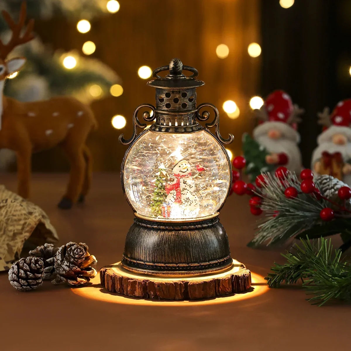 Christmas Lantern Glass Dome Warm LED Battery Operated