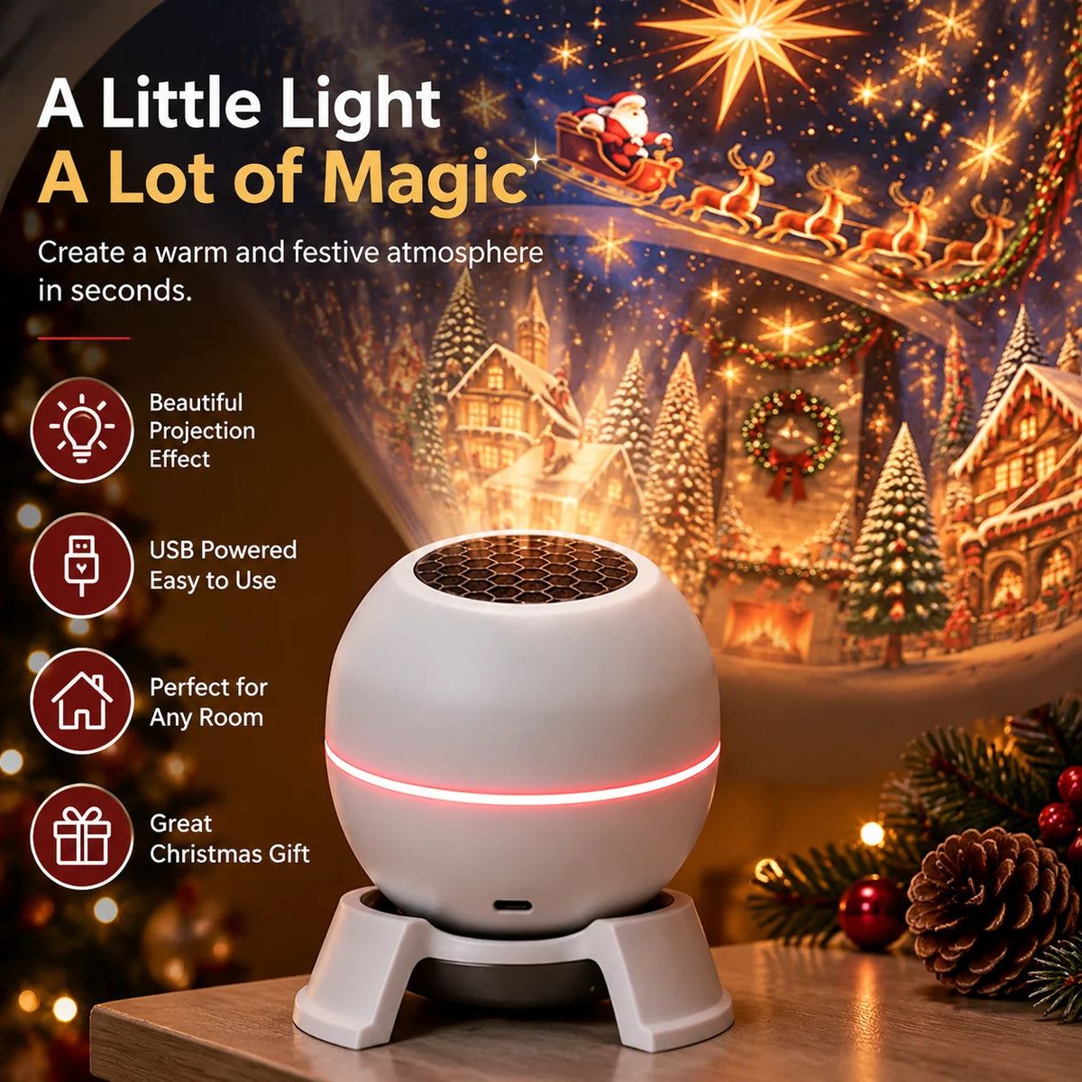Christmas Light Projector Moving Projections USB Powered Compact Design