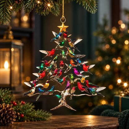 Christmas Ornament Hummingbird Clear Acrylic Double-Sided Ready To Hang