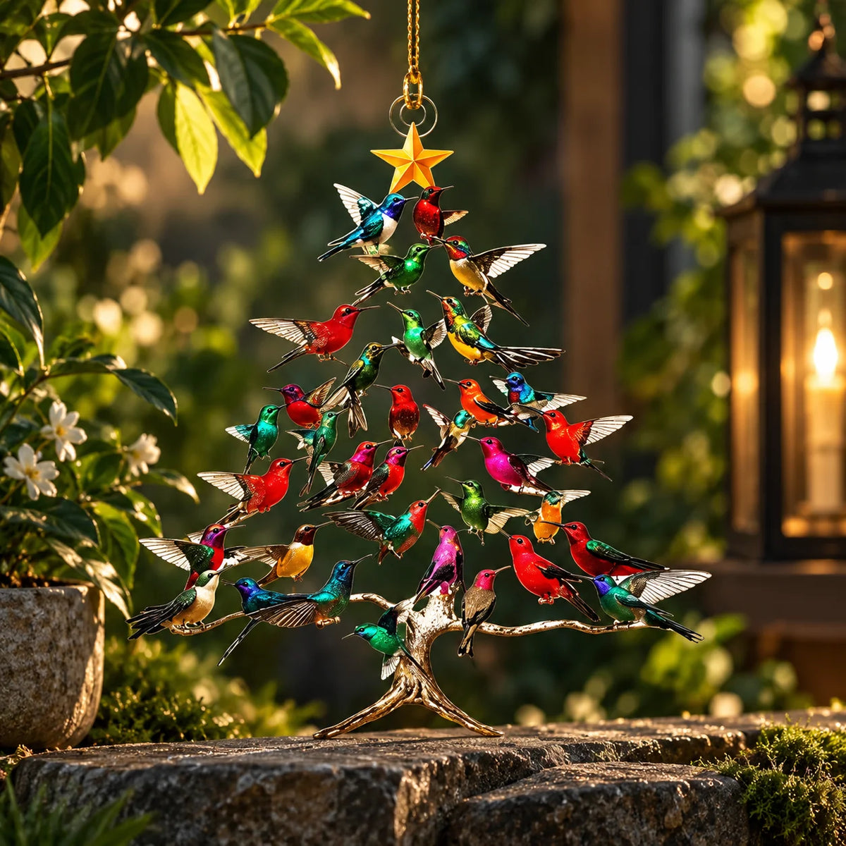 Christmas Ornament Hummingbird Clear Acrylic Double-Sided Ready To Hang