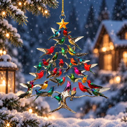 Christmas Ornament Hummingbird Clear Acrylic Double-Sided Ready To Hang