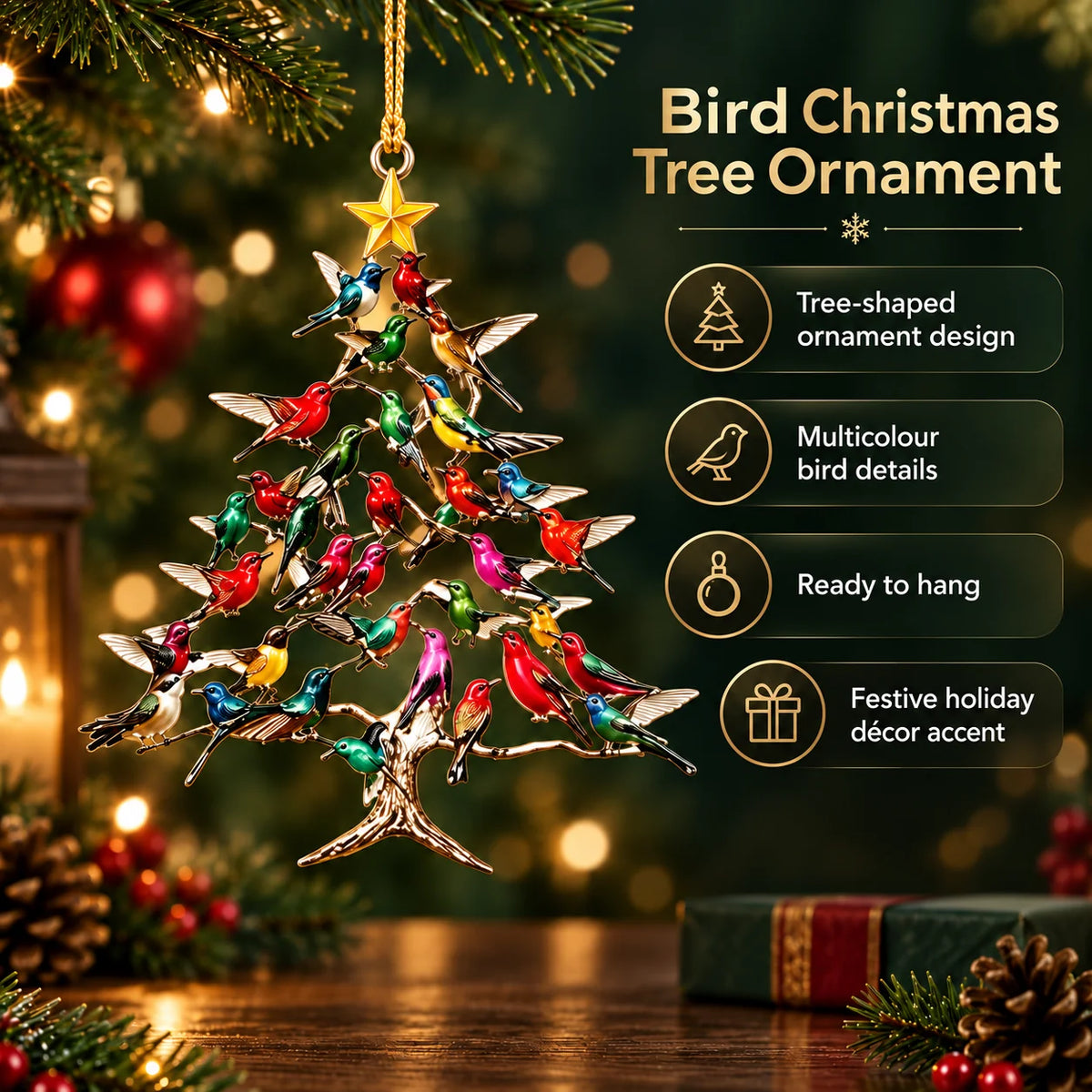 Christmas Ornament Hummingbird Clear Acrylic Double-Sided Ready To Hang