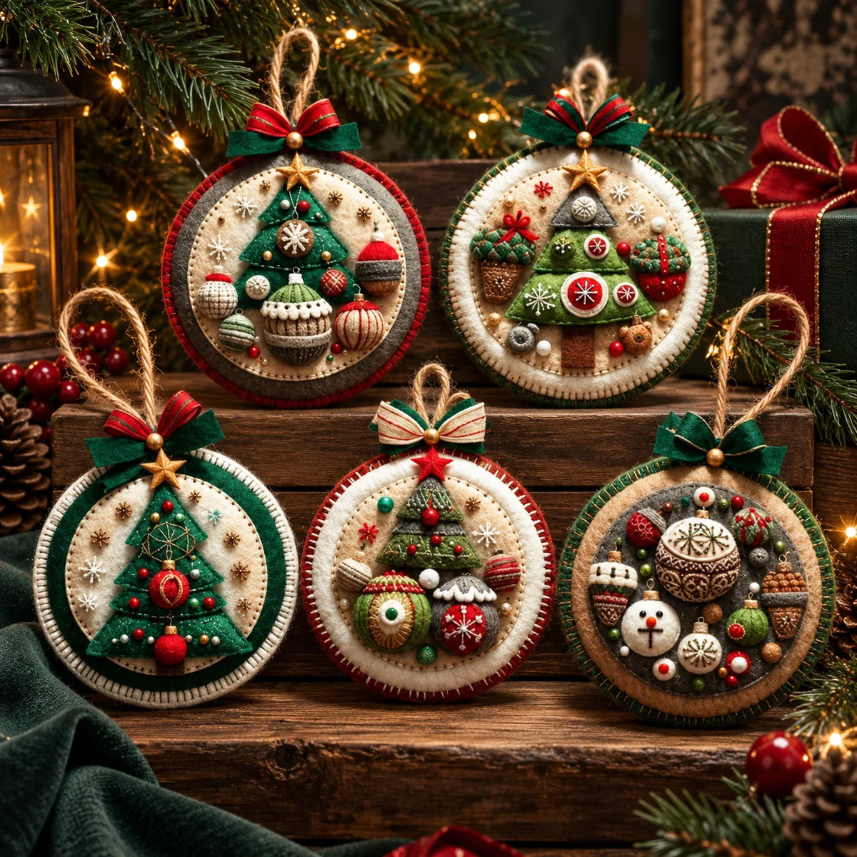 Christmas Ornament Kit Felt & Trim Set of 5