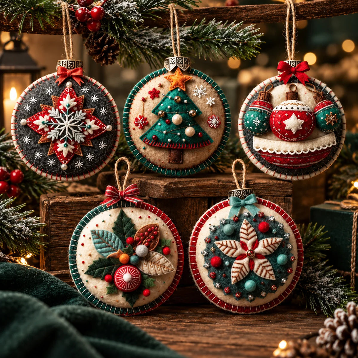 Christmas Ornament Kit Felt & Trim Set of 5