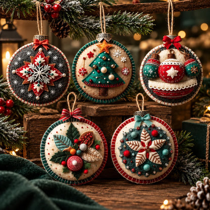 Christmas Ornament Kit Felt & Trim Set of 5