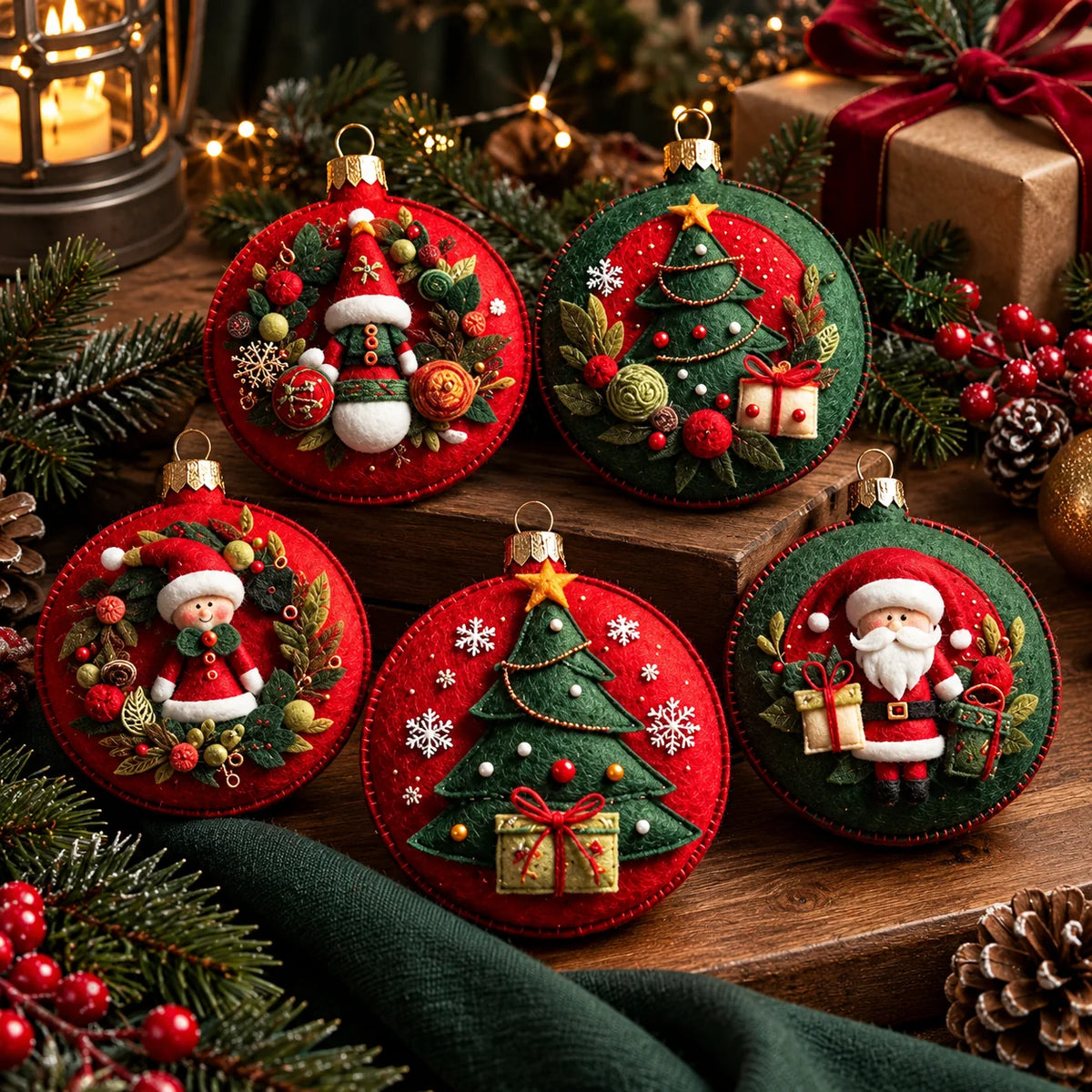 Christmas Ornament Kit Felt & Trim Set of 5