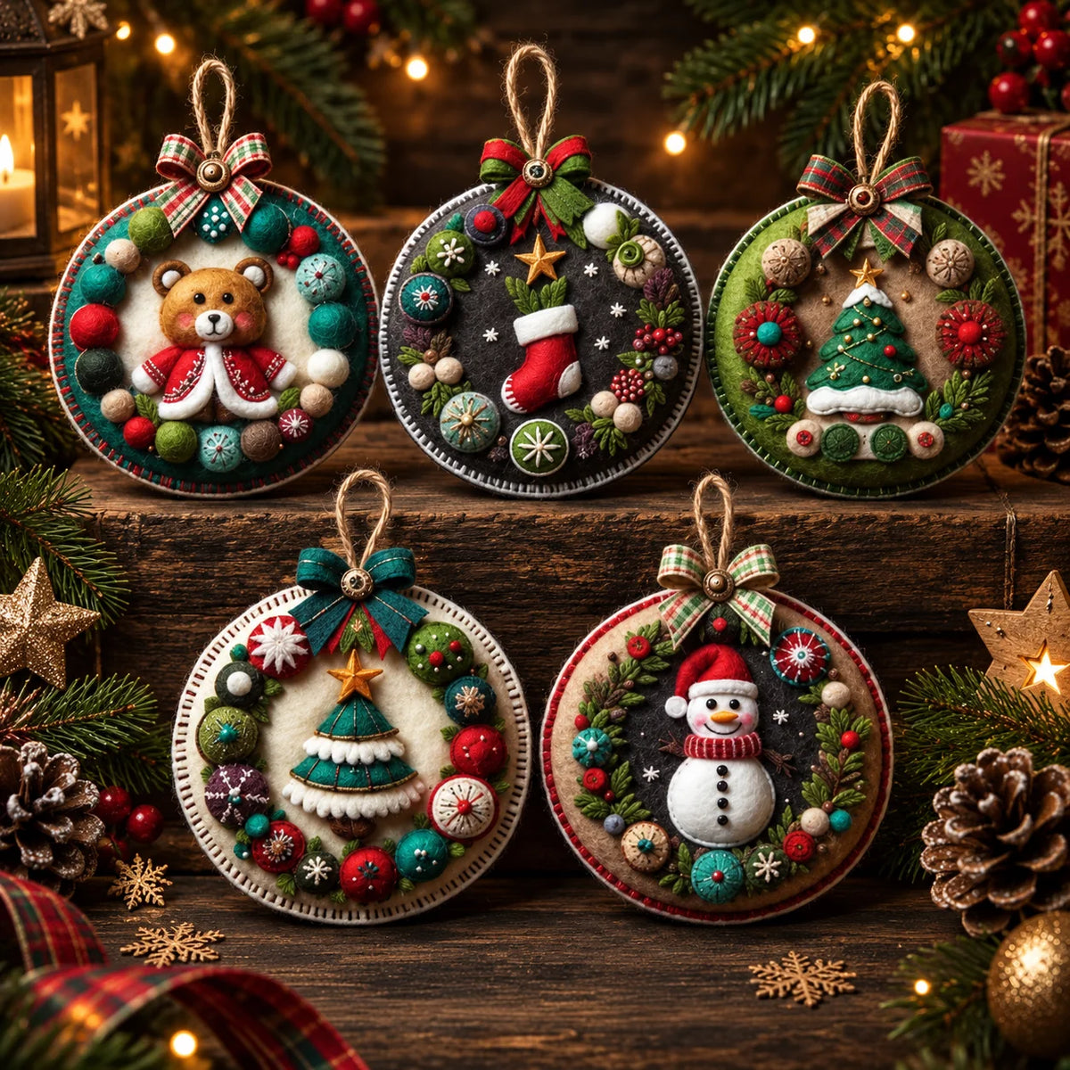 Christmas Ornament Kit Felt & Trim Set of 5
