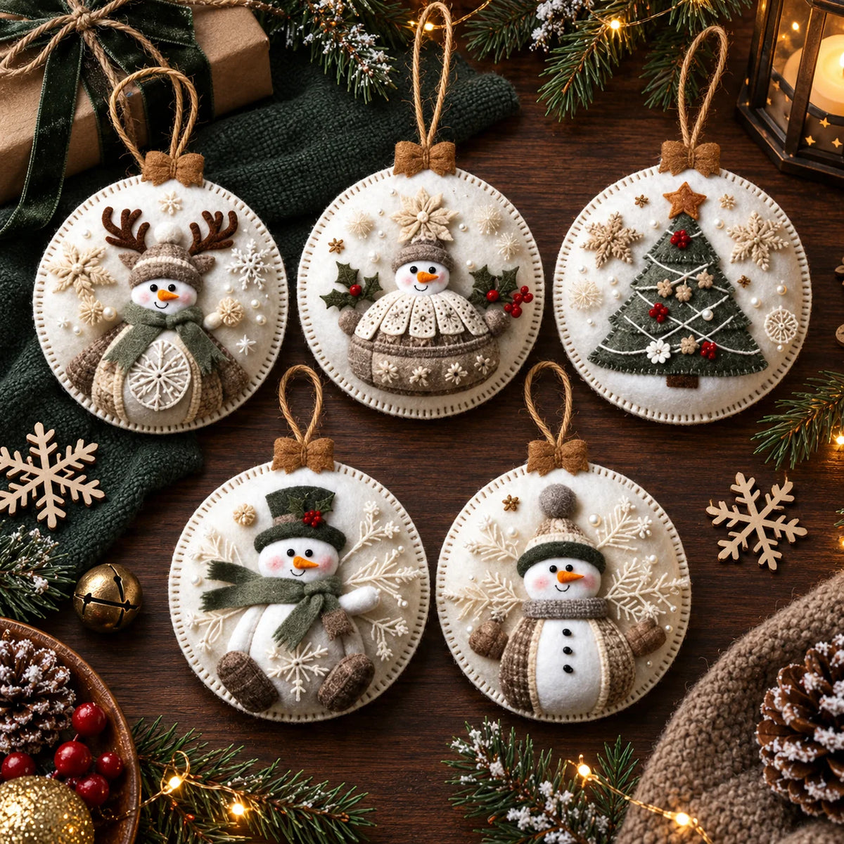 Christmas Ornament Kit Felt & Trim Set of 5