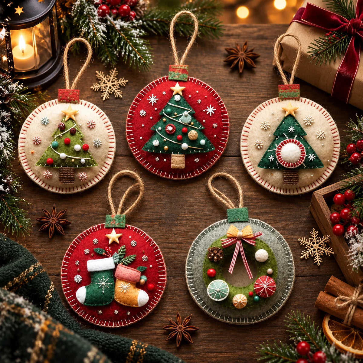 Christmas Ornament Kit Felt & Trim Set of 5