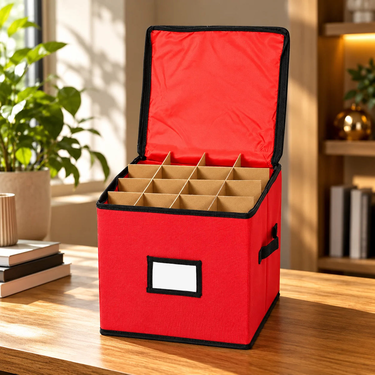 Christmas Ornament Storage Box Adjustable Dividers & Clear Window