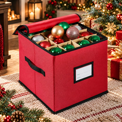 Christmas Ornament Storage Box Adjustable Dividers & Clear Window