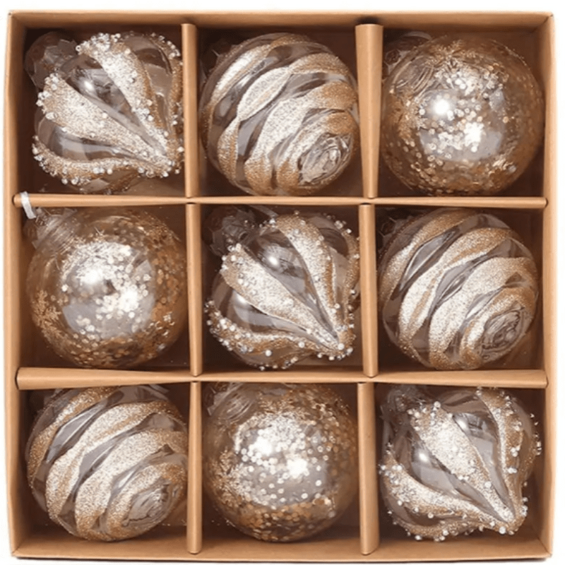 Christmas Ornaments Set Of 9 Ready-To-Hang Baubles & Snowflakes